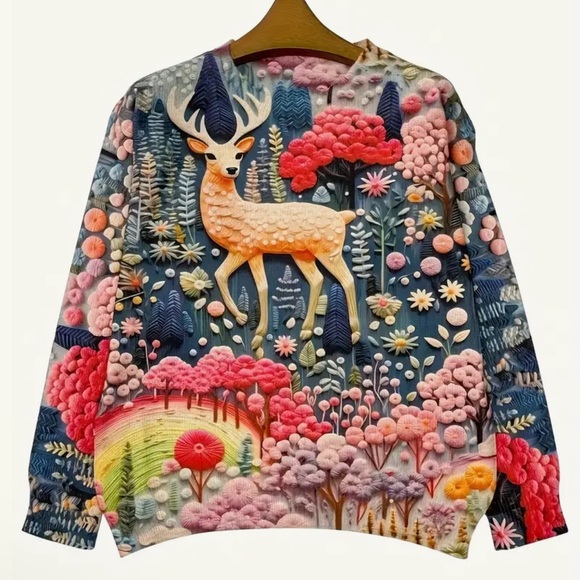 177. Knitted Long Sleeve Pullover Sweater, Polyester, Round Neck, Elegant Style - Picture 2 of 3